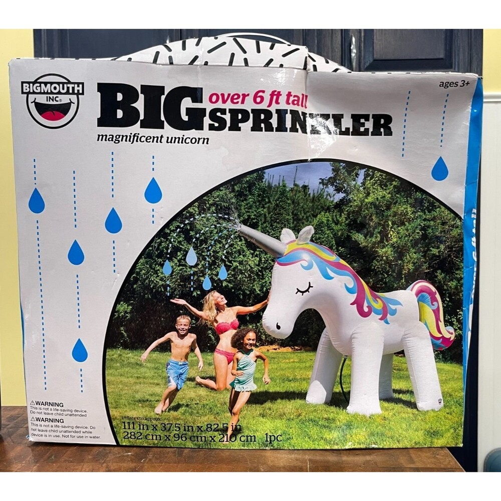 Big Mouth Ginormous UNICORN SPRINKLER * Over 6ft Tall Inflatable Water Lawn *NOS